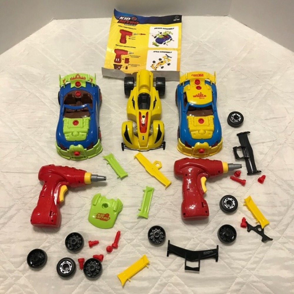 Hot Wheels & X2 Stem take apart 3 race cars and 2 drills